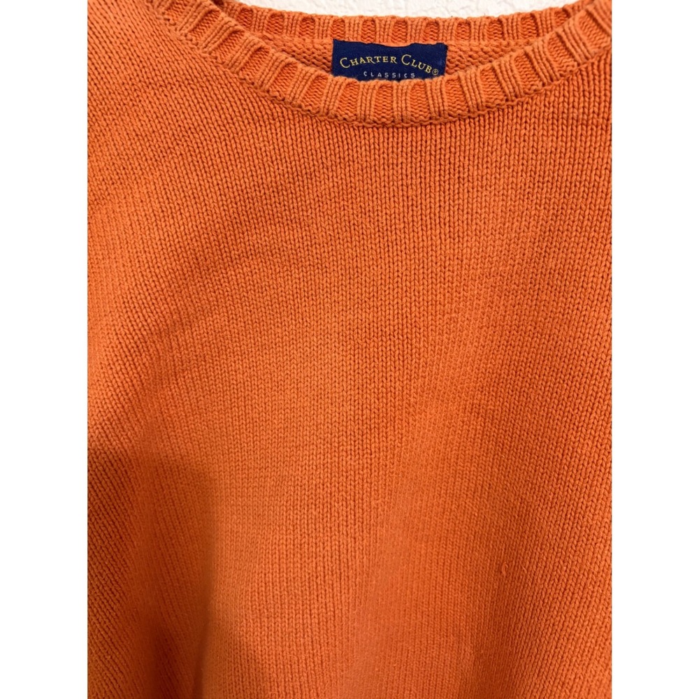 Charter Club Classics Orange Cotton Knit Crewneck Sweater Mens XL XLARGE - Picture 3 of 5